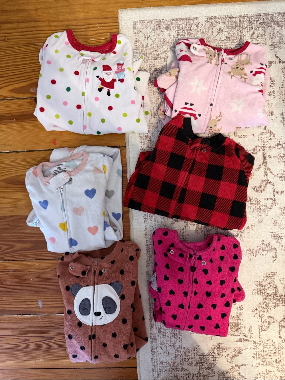 Carter's Multi-Print Baby Zip Footed Pajama Set - Red, Pink, White, Brown, Black